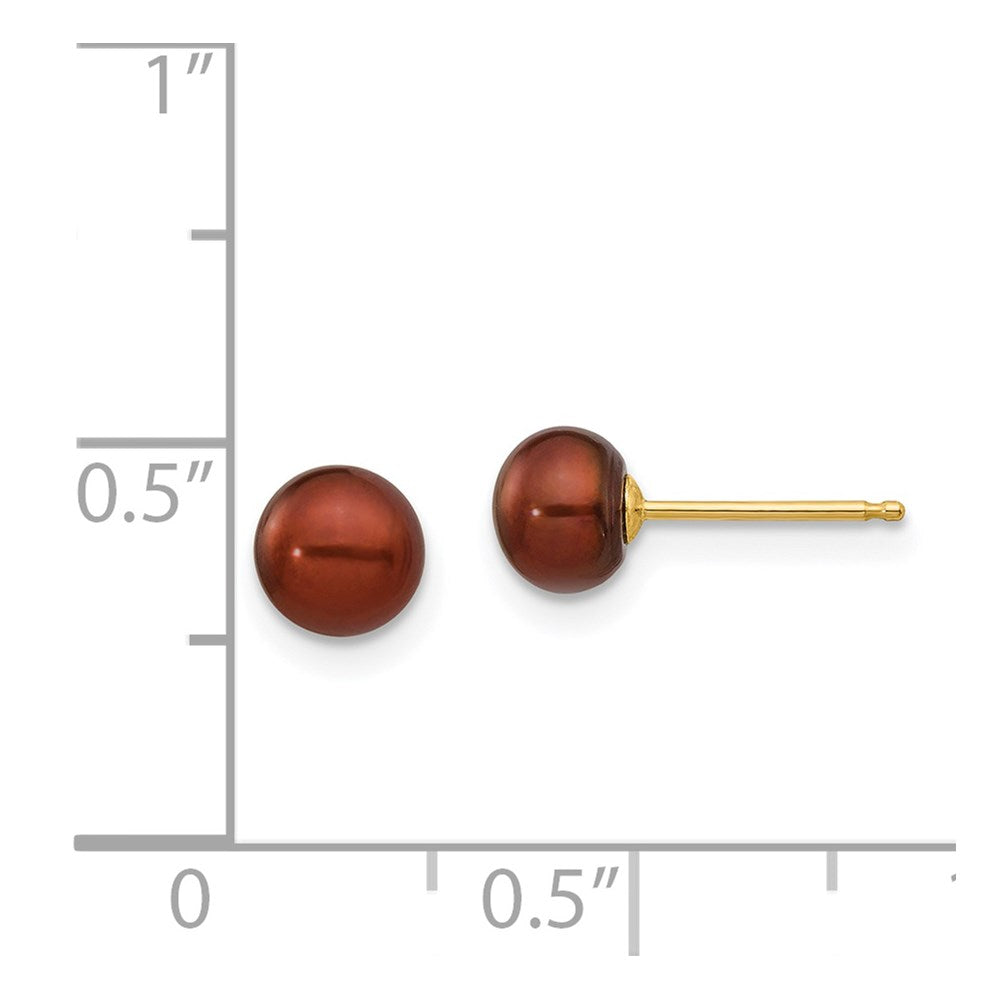 Exclusive 14K Gold Brown Button Pearl Stud Earrings - 5-6mm, Stylish Value