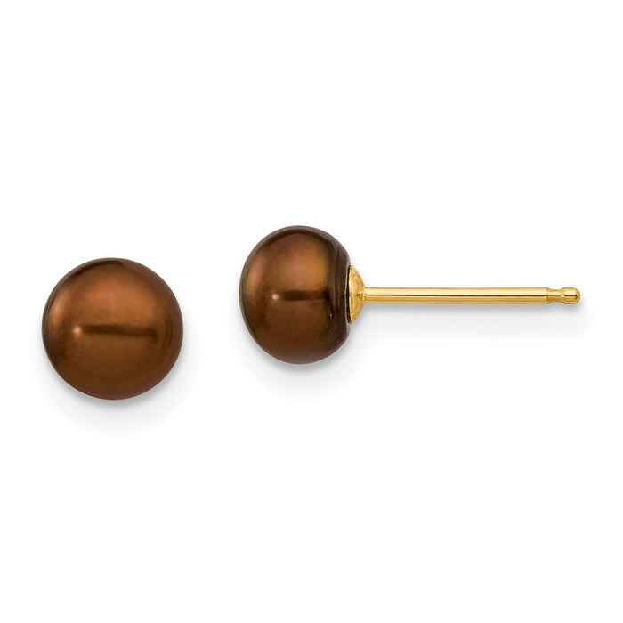Exclusive 14K Gold Brown Button Pearl Stud Earrings - 5-6mm, Stylish Value-1