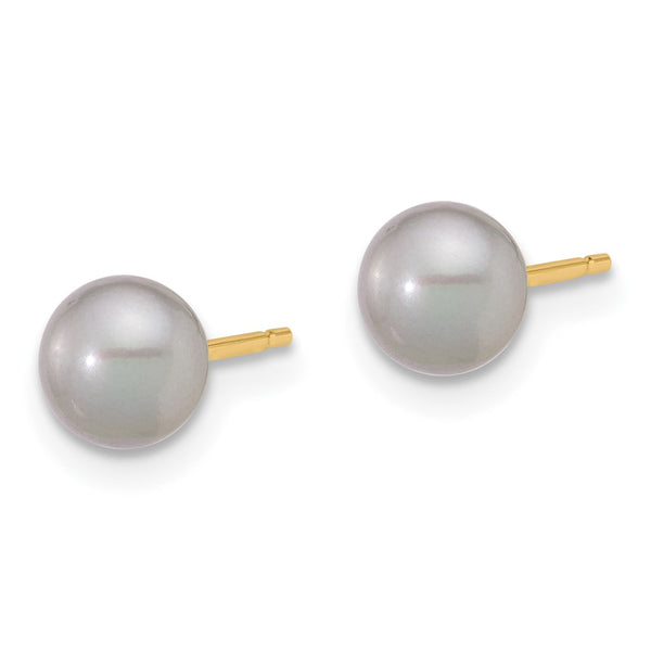 14K Gold Grey Button Freshwater Pearl Stud Earrings - 5-6mm