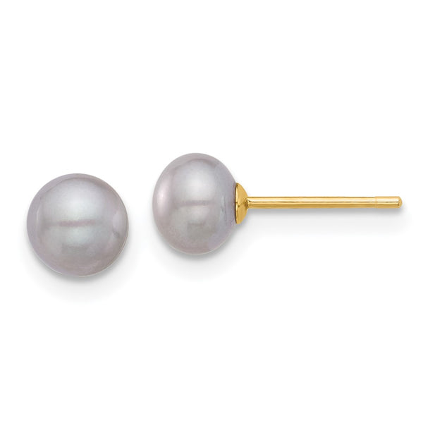 14K Gold Grey Button Freshwater Pearl Stud Earrings - 5-6mm