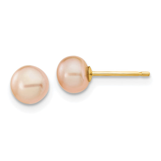 Buy 14K Gold Pink Button Freshwater Pearl Stud Earrings - Stylish 5-6mm