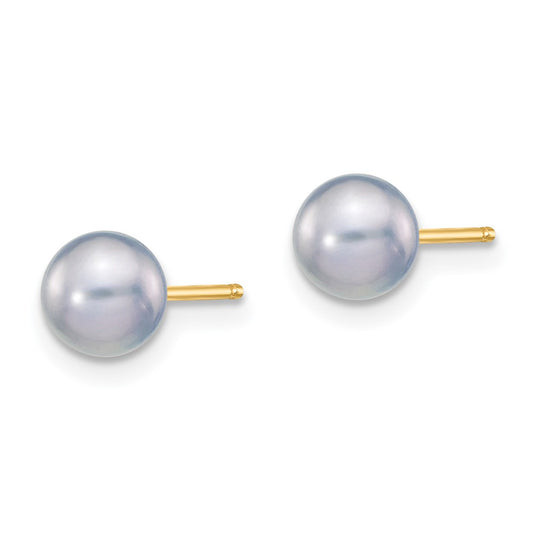 Exclusive 14K Gold 5-6mm Grey Pearl Stud Earrings - Stylish Luxury Value