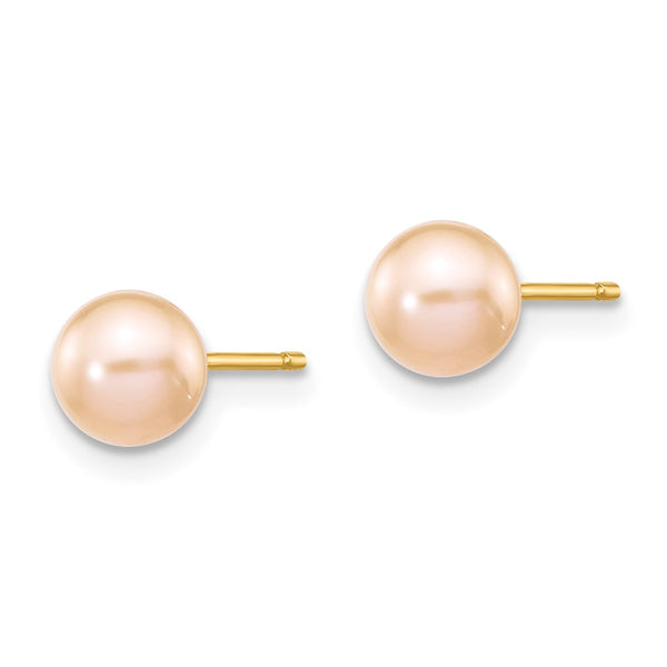 14K Gold Pink Freshwater Pearl Stud Earrings (5-6mm)
