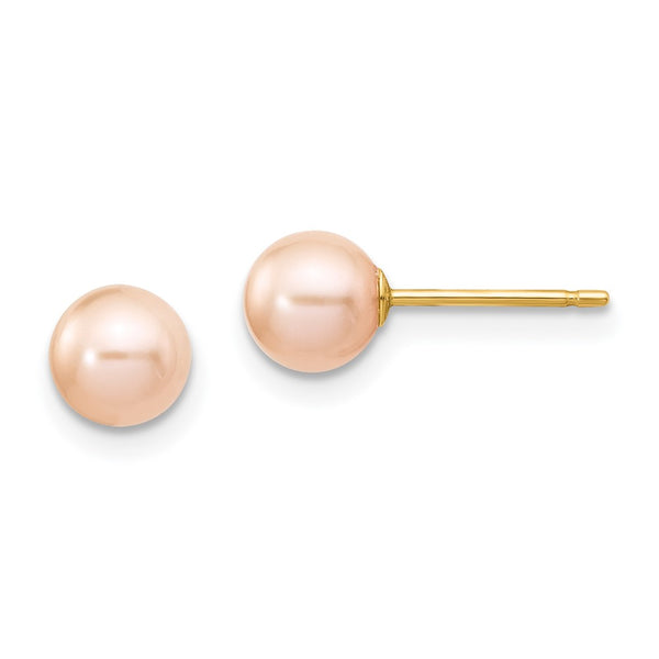 14K Gold Pink Freshwater Pearl Stud Earrings (5-6mm)