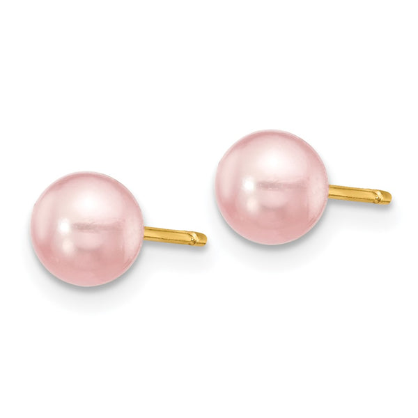 14K Gold Purple Freshwater Pearl Stud Earrings - 5-6mm