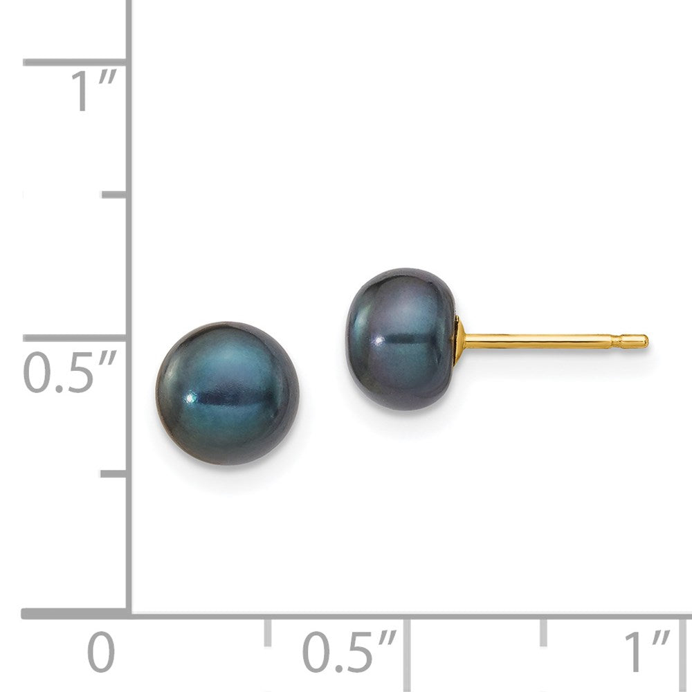 Shop Exclusive 14K Gold Black Button Freshwater Pearl Stud Earrings - 6-7mm, Stylish Value!