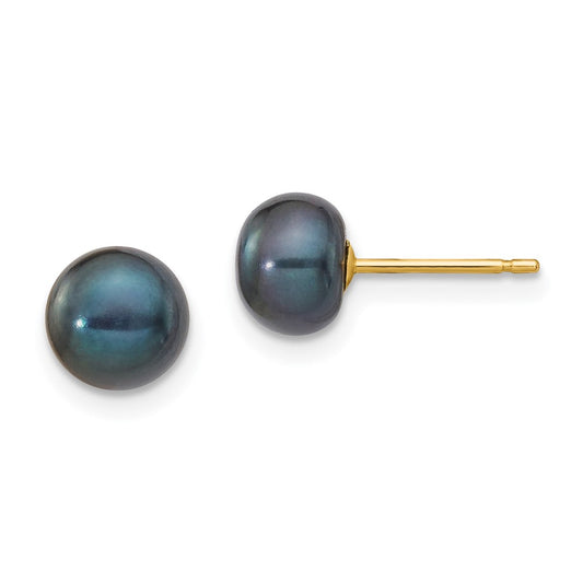 Shop Exclusive 14K Gold Black Button Freshwater Pearl Stud Earrings - 6-7mm, Stylish Value!
