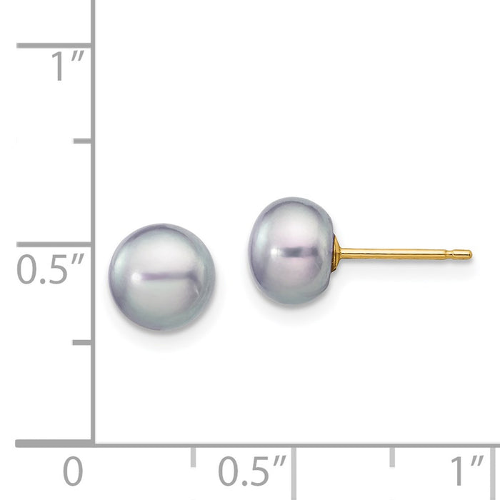 High-quality 14K Gold Grey Button Freshwater Pearl Stud Earrings - Stylish Value!-4