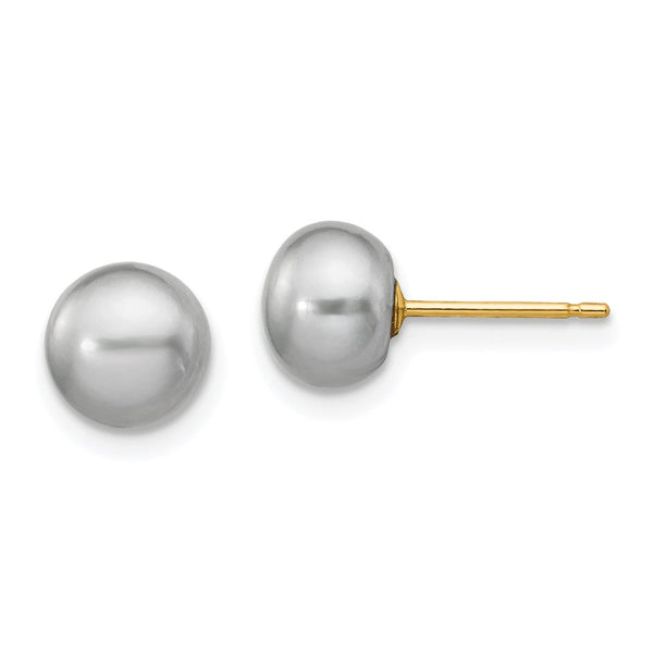 14K Gold Grey Button Freshwater Pearl Stud Earrings
