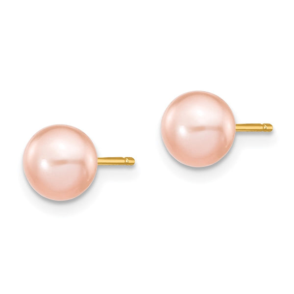 14K Gold 6-7mm Pink Freshwater Cultured Pearl Earrings