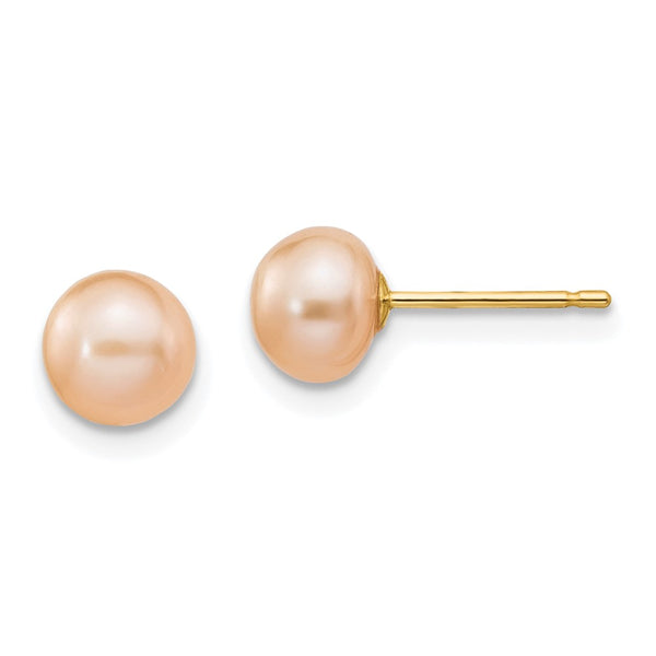 14K Gold 6-7mm Pink Freshwater Cultured Pearl Earrings