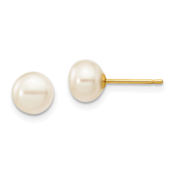 14K White Gold Freshwater Pearl Stud Earrings, 6-7mm