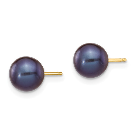 Shop Stylish 14K Gold Black Freshwater Pearl Stud Earrings (6-7mm) - Luxury Value!