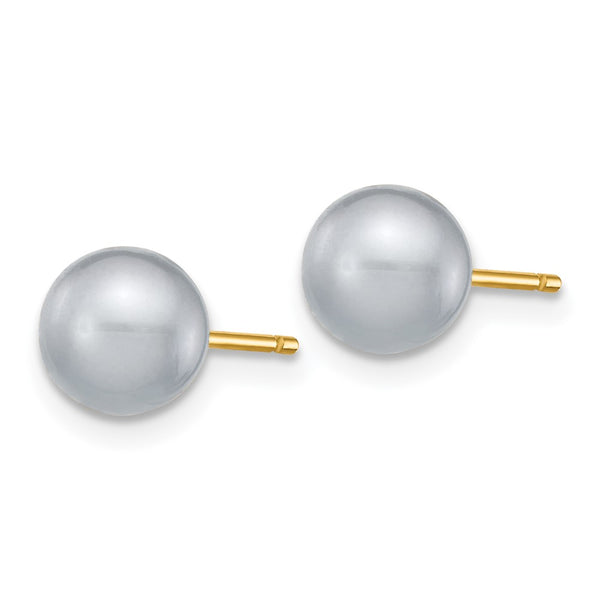 14K Gold Grey 6-7mm Pearl Stud Earrings