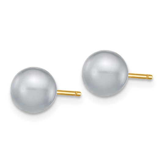 High-Quality 14K Gold Grey 6-7mm Pearl Stud Earrings - Stylish Value!
