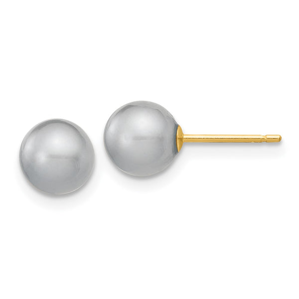14K Gold Grey 6-7mm Pearl Stud Earrings