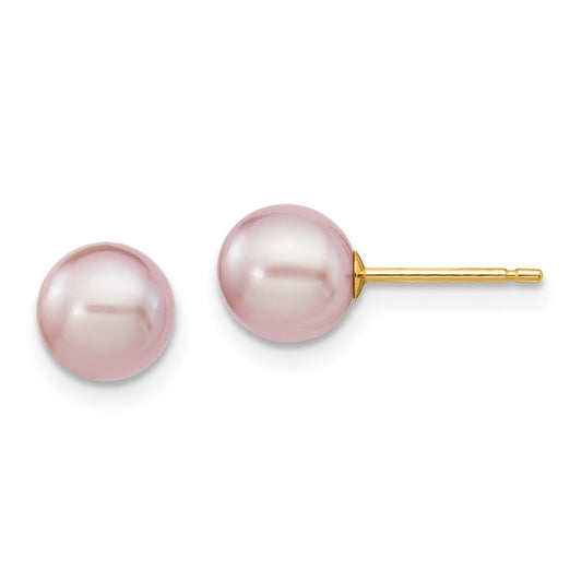 Buy Stylish 14K Gold 6-7mm Purple Freshwater Pearl Stud Earrings - Affordable Value!