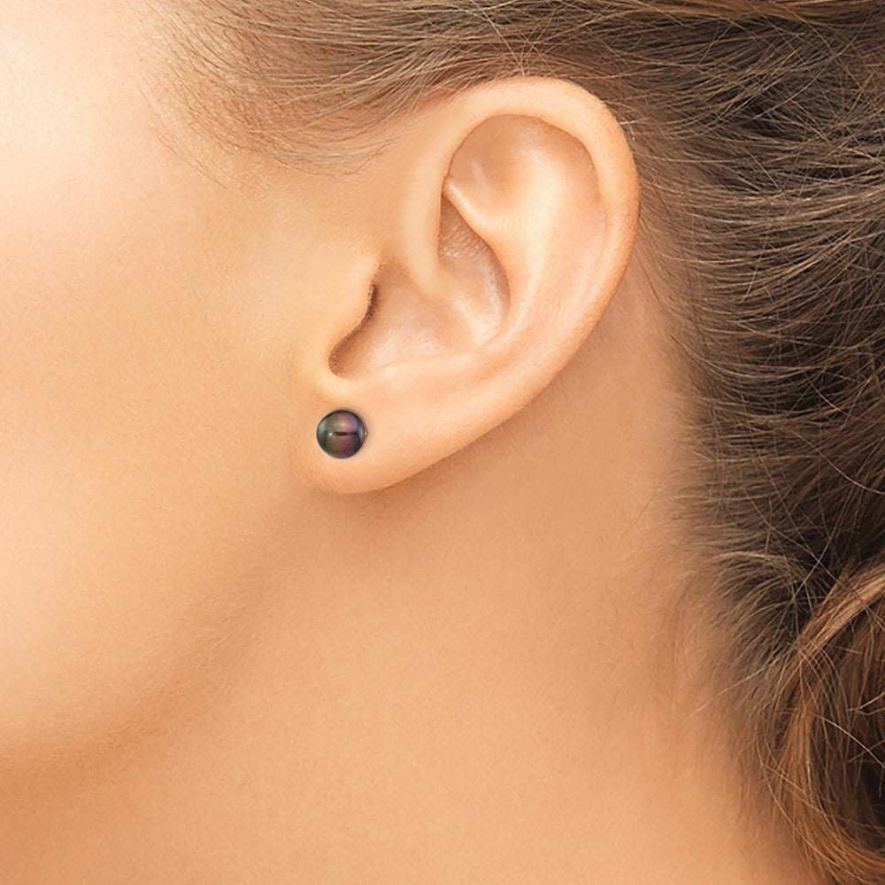 Shop Designer 14K Gold Black Button Pearl Stud Earrings - 7-8mm Luxury Value