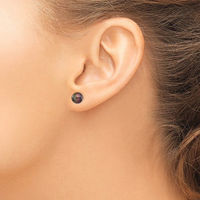 Shop Designer 14K Gold Black Button Pearl Stud Earrings - 7-8mm Luxury Value-3
