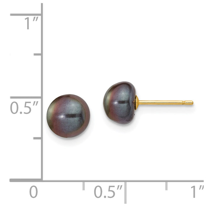 Shop Designer 14K Gold Black Button Pearl Stud Earrings - 7-8mm Luxury Value-4