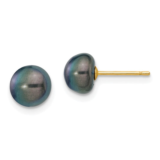 Shop Designer 14K Gold Black Button Pearl Stud Earrings - 7-8mm Luxury Value