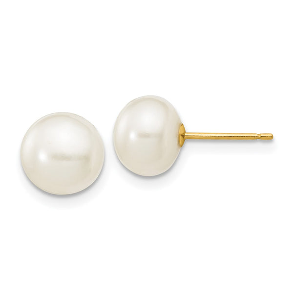 14K White Gold 7-8mm Pearl Button Stud Earrings