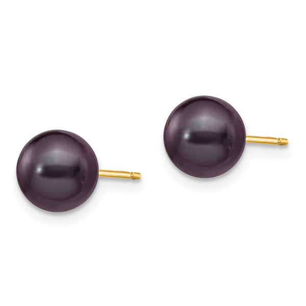 Shop Stylish 14K Gold Black Round Freshwater Pearl Stud Earrings 7-8mm