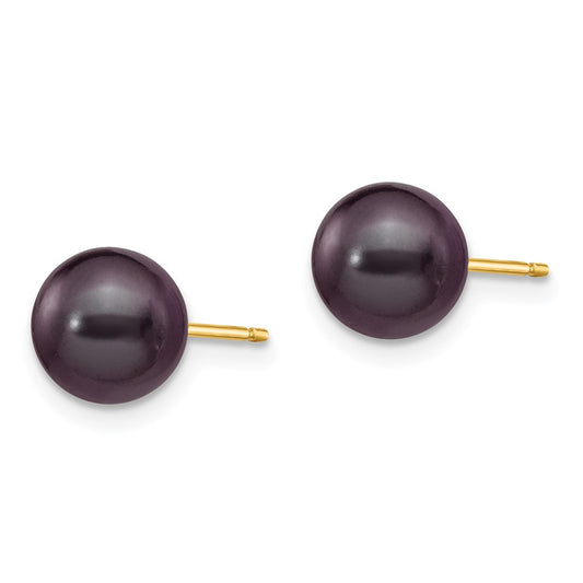 Shop Stylish 14K Gold Black Round Freshwater Pearl Stud Earrings 7-8mm