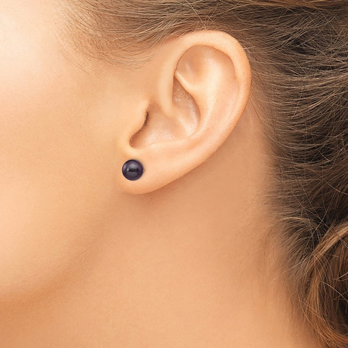 Shop Stylish 14K Gold Black Round Freshwater Pearl Stud Earrings 7-8mm-3