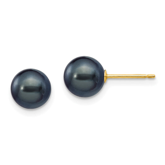 Shop Stylish 14K Gold Black Round Freshwater Pearl Stud Earrings 7-8mm