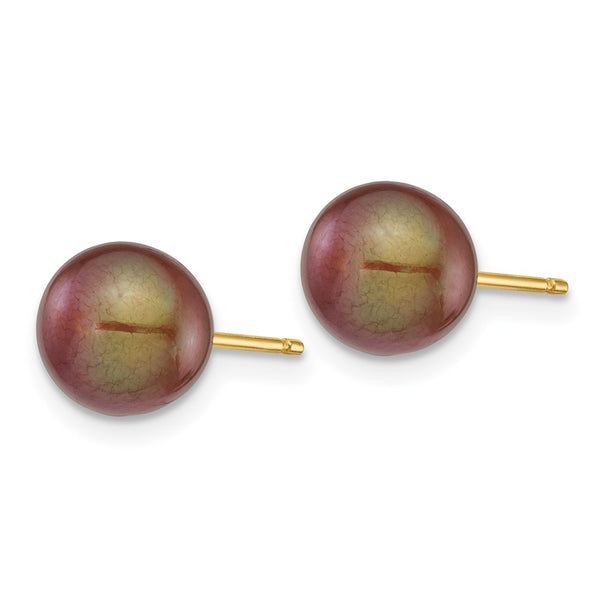 14K Gold Brown Freshwater Pearl Earrings - 7-8mm