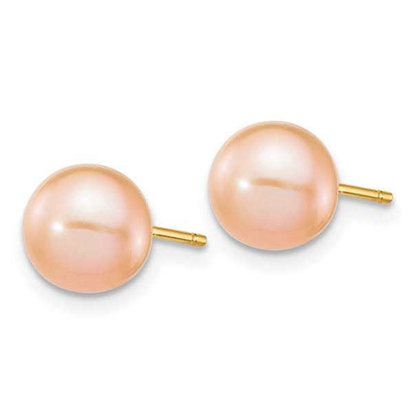 14K Gold Pink Freshwater Pearl Stud Earrings, 7-8mm