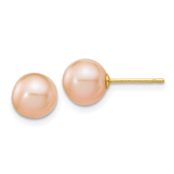 14K Gold Pink Freshwater Pearl Stud Earrings, 7-8mm