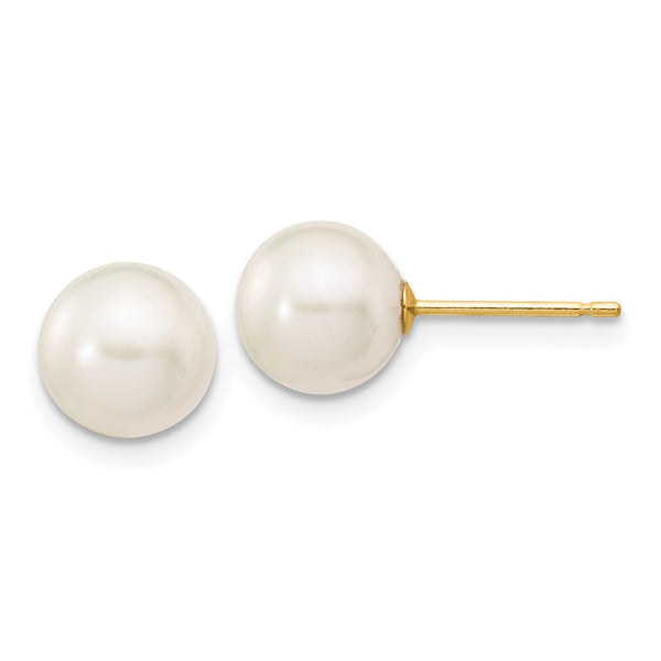 14K White Gold Freshwater Pearl Stud Earrings, 7-8mm