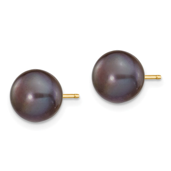 High-Quality 14K Gold 8-9mm Black Pearl Stud Earrings | Stylish & Affordable