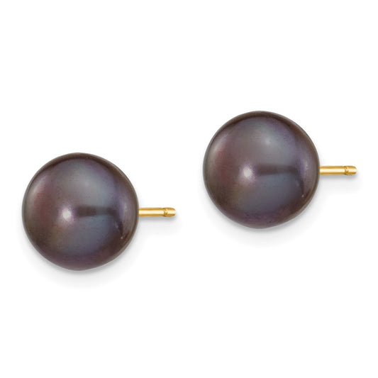 High-Quality 14K Gold 8-9mm Black Pearl Stud Earrings | Stylish & Affordable