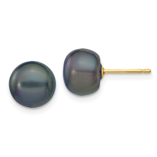 High-Quality 14K Gold 8-9mm Black Pearl Stud Earrings | Stylish & Affordable
