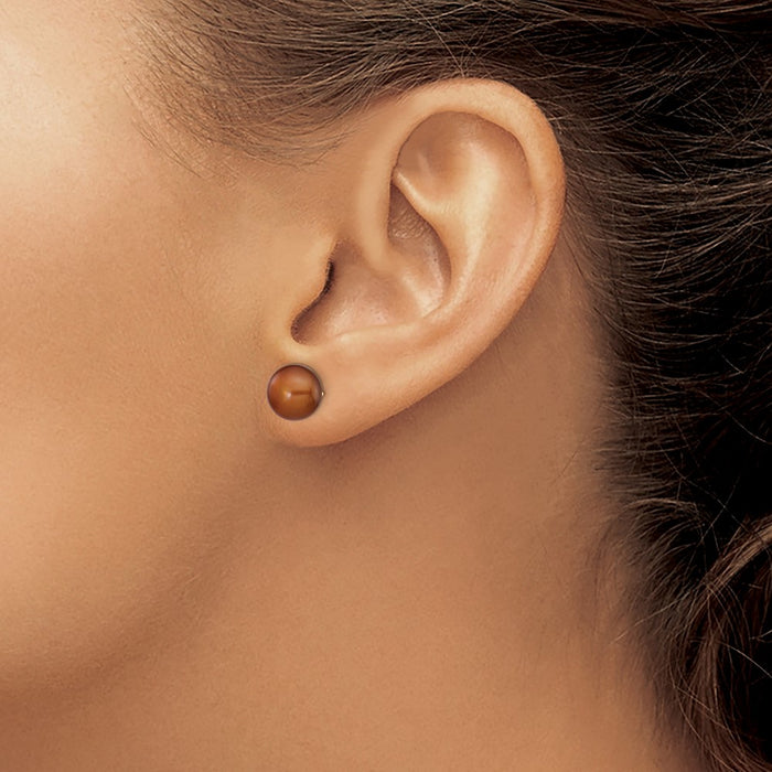 Shop Stylish 14K Gold Brown Button Freshwater Pearl Stud Earrings 8-9mm-3