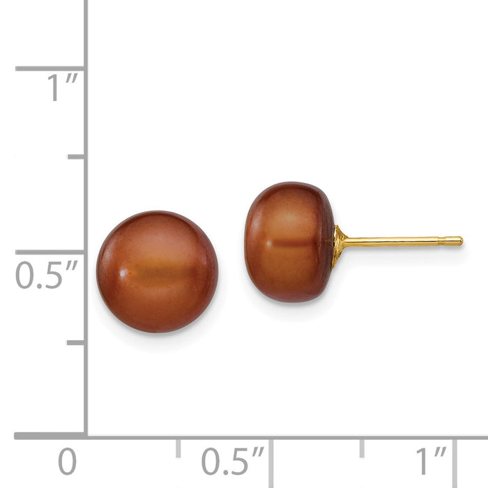 Shop Stylish 14K Gold Brown Button Freshwater Pearl Stud Earrings 8-9mm-4