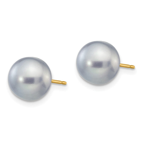14K Gold 8-9mm Grey Pearl Stud Earrings