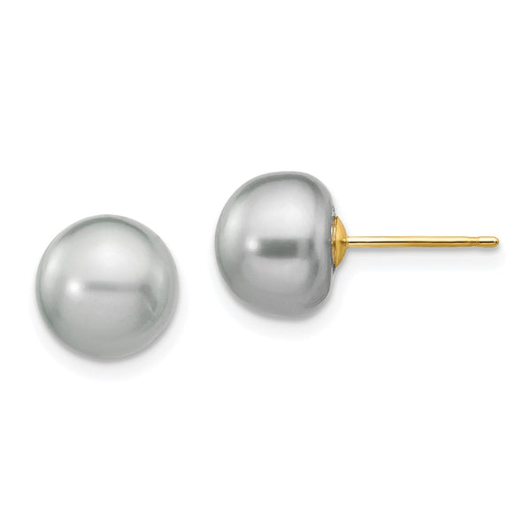 14K Gold 8-9mm Grey Pearl Stud Earrings