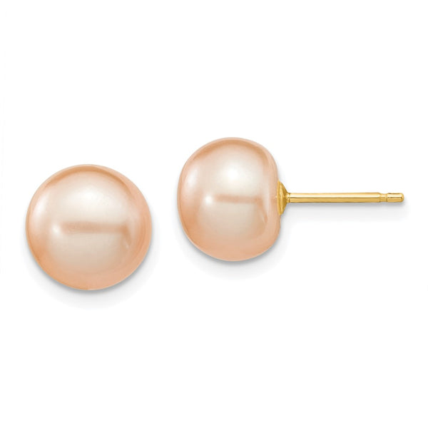 14K Gold 8-9mm Pink Pearl Stud Earrings