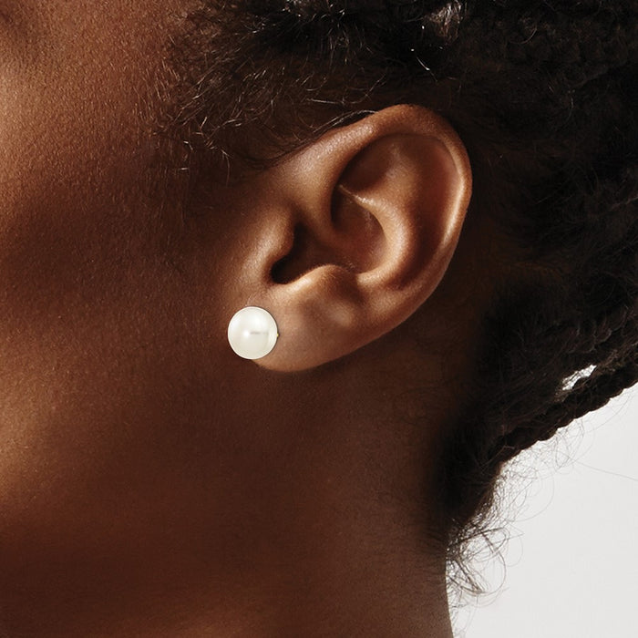 Shop 14K White Gold 8-9mm Pearl Button Stud Earrings - Stylish Luxury Value!-3