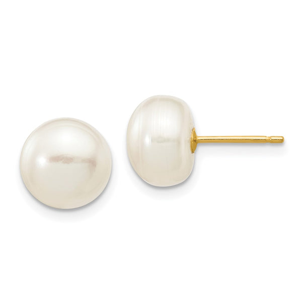 14K White Gold 8-9mm Pearl Button Stud Earrings