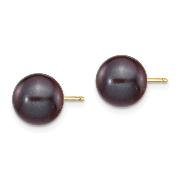 14K Gold Black Round Freshwater Pearl Earrings - 8-9mm