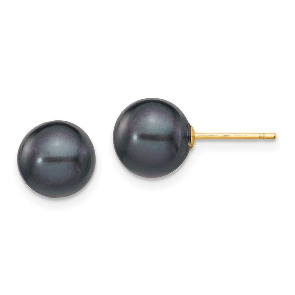 Buy Stylish 14K Gold Black Round Freshwater Pearl Earrings | 8-9mm