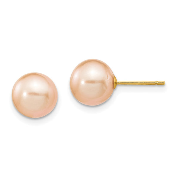 14K Gold 8-9mm Pink Freshwater Pearl Stud Earrings