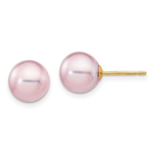 Exclusive 14K Gold 8-9mm Purple Pearl Stud Earrings - Stylish & Affordable