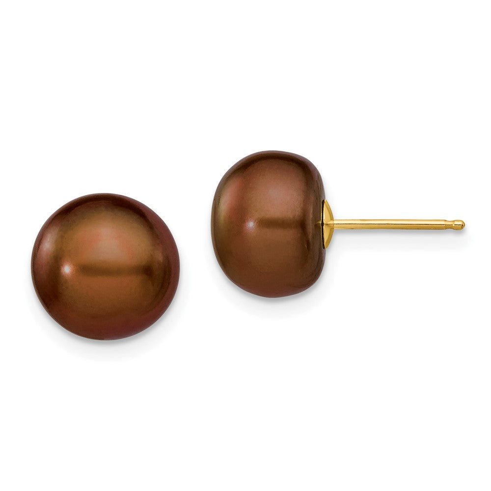 Buy Stylish 14K Gold Brown Button Freshwater Pearl Stud Earrings 9-10mm