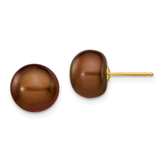 Buy Stylish 14K Gold Brown Button Freshwater Pearl Stud Earrings 9-10mm
